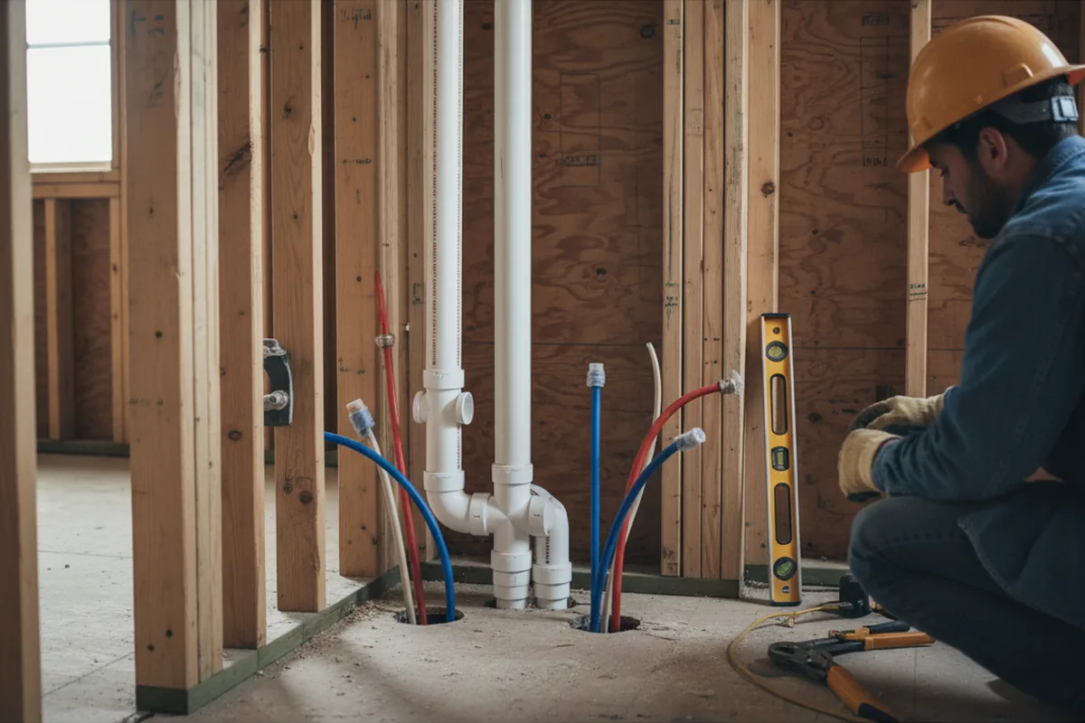 Drain and supply rough-in during Sump Pump Repair in Norton